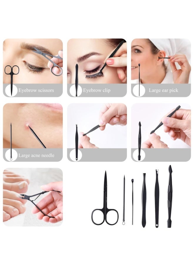 مجموعة مقص أظافر عالية الدقة من الفولاذ المقاوم للصدأ، تتضمن قصافة أظافر، طقم باديكير، مبرد أظافر، مقص أظافر حاد، طقم مانيكير لأظافر اليدين والقدمين مع حقيبة أنيقة محمولة (أسود). - Image 4